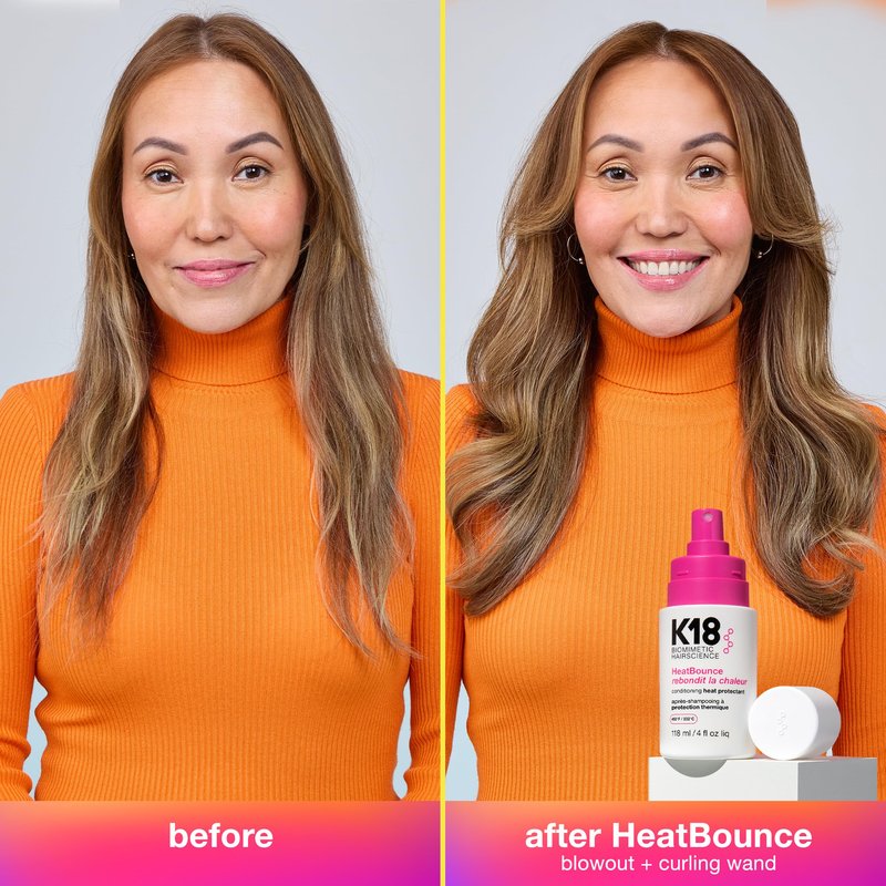 K18 HeatBounce Conditioning Heat Protectant Spray, Lightweight Leave-In Conditioner + 450℉ (232°C) Heat Protection, Soften, Smooth + Detangle All Hair Types, 4 Fl Oz Liq