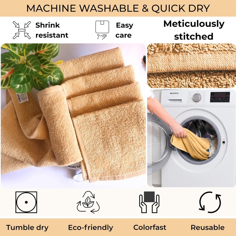 LIVINATI Beige 100% Cotton Wash Cloths for Showering Body and Face - 12"X12" 6 Pack Washcloths - Small Terry Towel Bath Rags for Adults and Kids Bathroom - Soft Absorbent