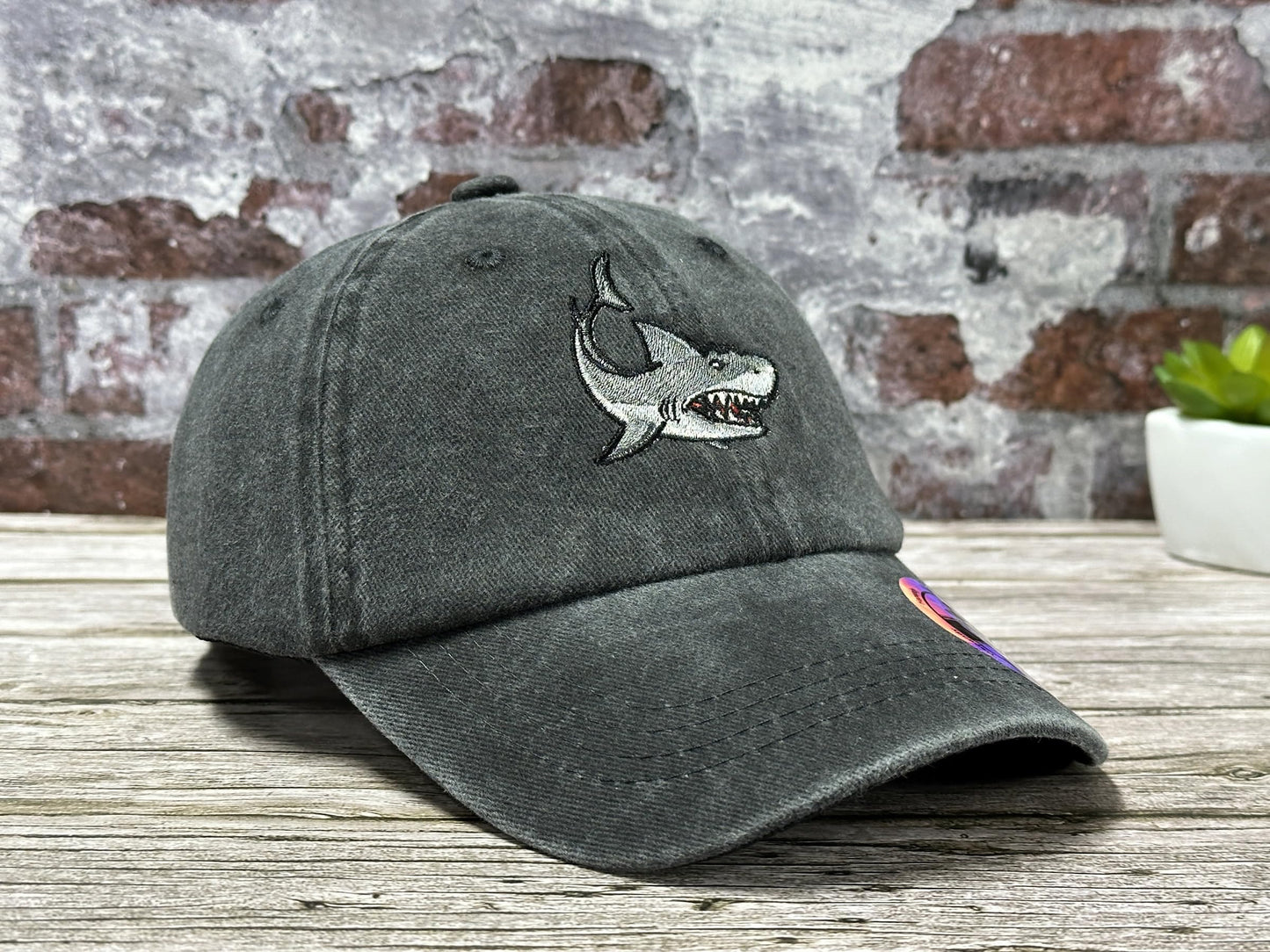 Hepandy Shark Hat for Kids, Gifts for Lovers Boy, Children Washed Black Baseball Cap, Cotton Adjustable Denim Distressed Hat for Child