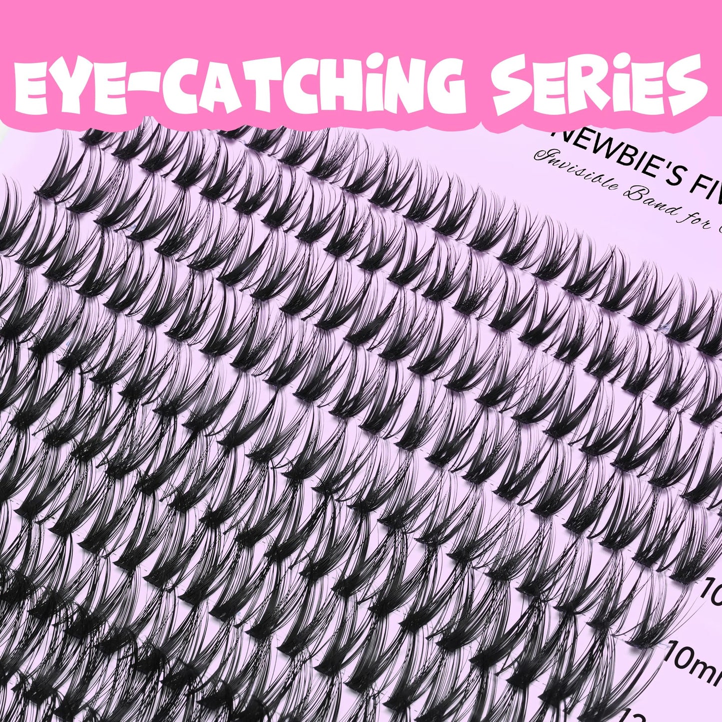 VEYESBEAUTY Lash Clusters Individual Eyelash Extensions Thin & Invisible Band DIY False Eyelashes for Self-application Newbie's Five-Second Series Wispy Lash Tray, Ribbon 8-16mm Mixed Length