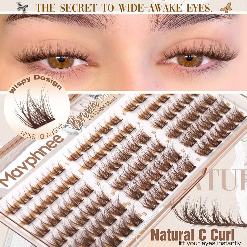Brown Lash Clusters - 8-10-12MM Wispy Fluffy Eyelash Extensions | Dark Brown DIY Pack
