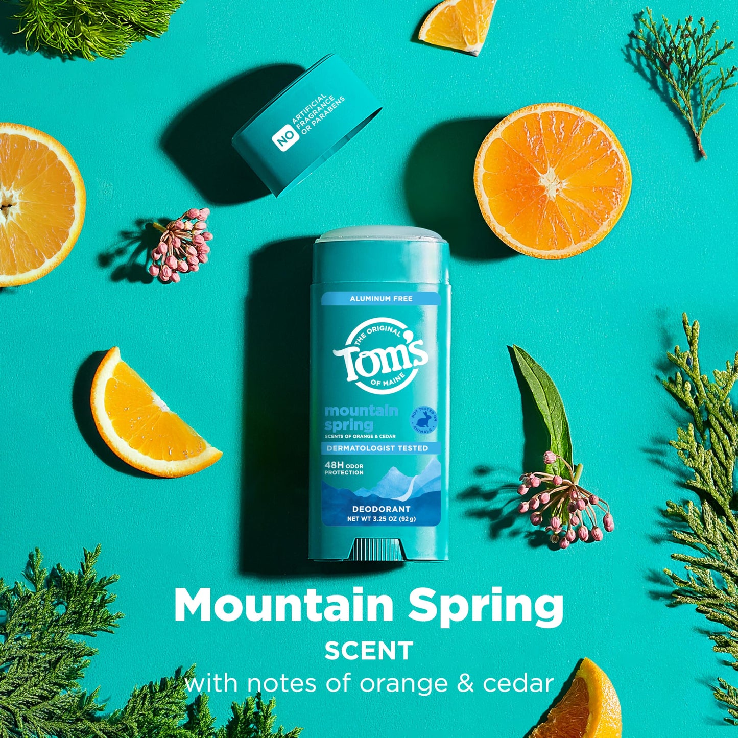 Tom’s of Maine Mountain Spring Natural Deodorant for Men and Women, Aluminum Free, No Artificial Fragrances, Dyes, or Preservatives, Baking Soda Free, 48-Hour Odor Protection, 3.25 oz