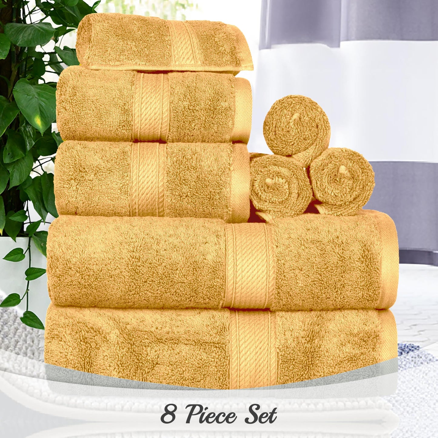 Superior Egyptian Cotton Pile 6-Piece Towel Set, Includes 2 Bath, 2 Hand, 2 Face Towel/Washcloth, Heavyweight, Ultra Soft Luxury Towels, Thick Plush Essentials, Guest, Spa, Hotel, Gold