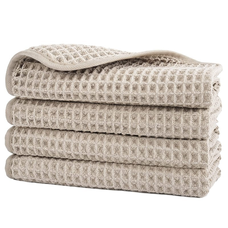 POLYTE 430 GSM Microfiber Lint Free Washcloth Face Towel, 13 x 13 in, 4 Pack (Waffle Weave)