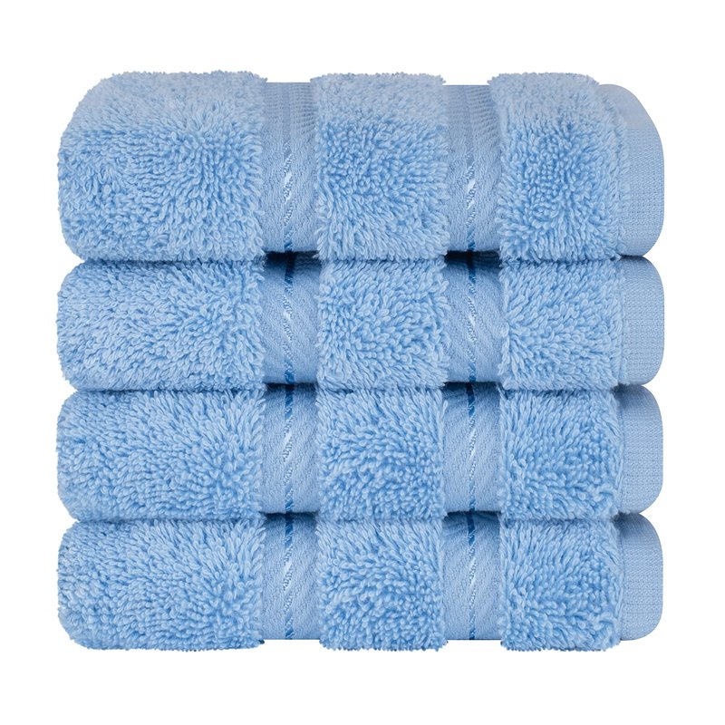 American Soft Linen Luxury Washcloths for Bathroom, 600 GSM 100% Cotton 4 Piece Turkish Wash Cloth Set, 13x13 in Soft Rags for Body and Face, Sky Blue Washcloths