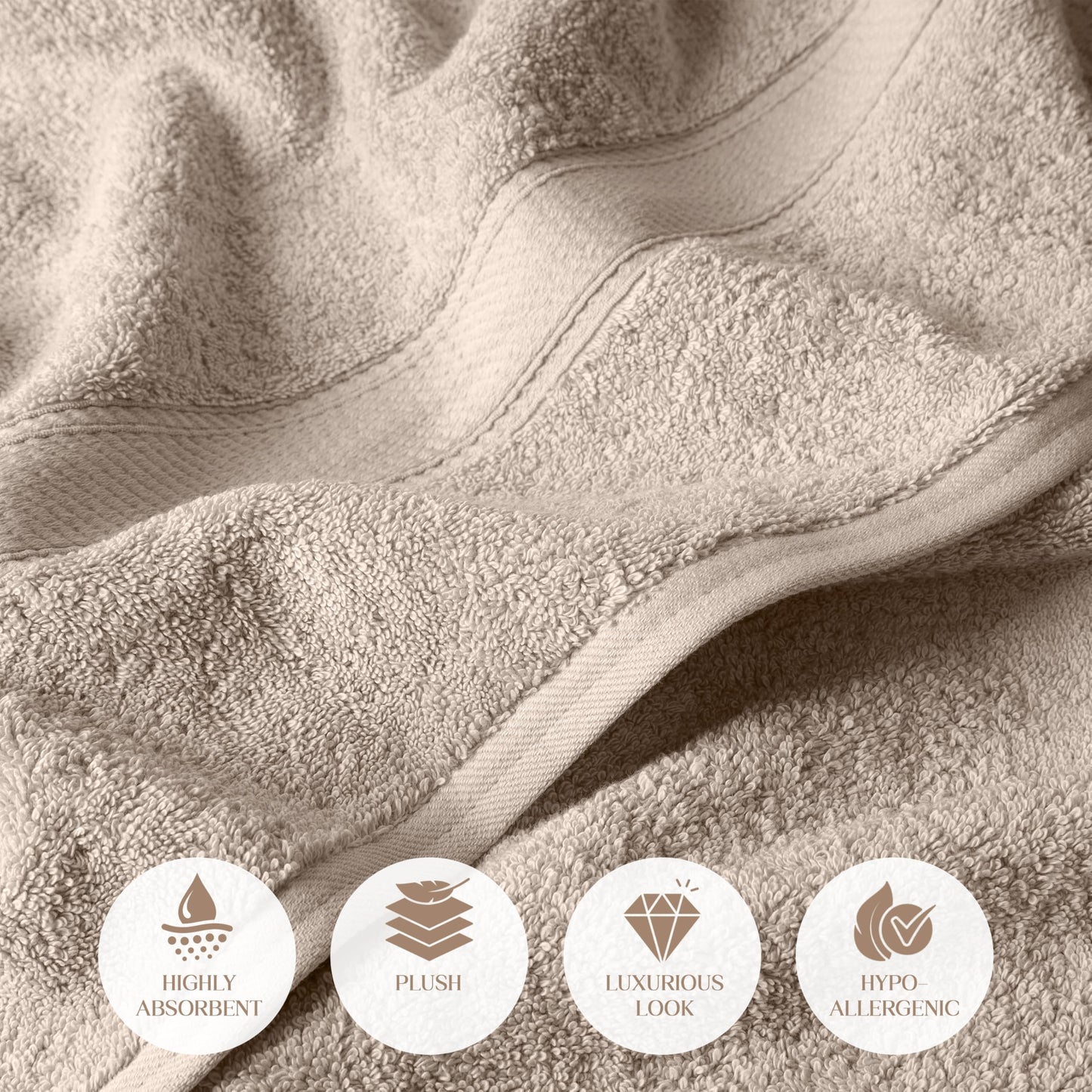 SUPERIOR Egyptian Cotton Plush & Absorbent, Bath Towel Set of 2, Stone