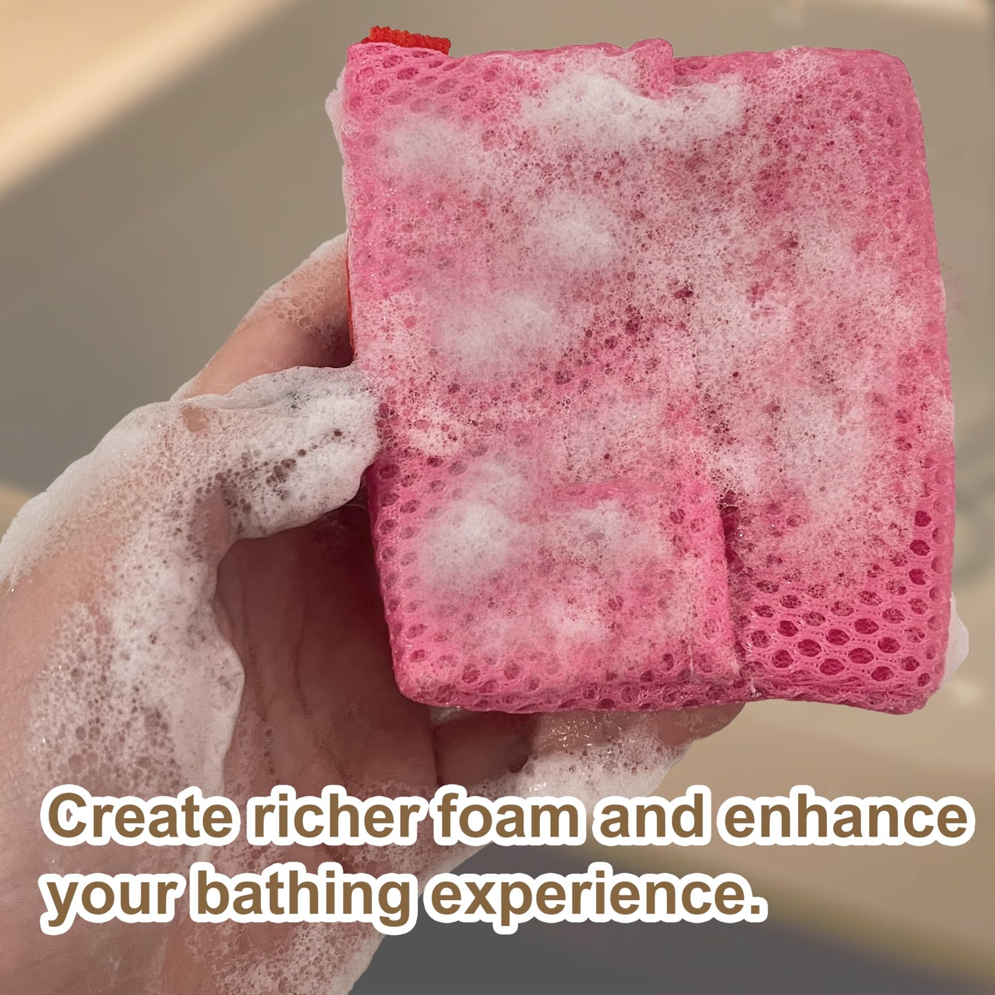 Beiskll 2 Pack Soap Bag Gentle Exfoliating,Bar Soap Pouch Saver Pocket,Body Scrubber Shower Bath Sponge Loofah (Pink)