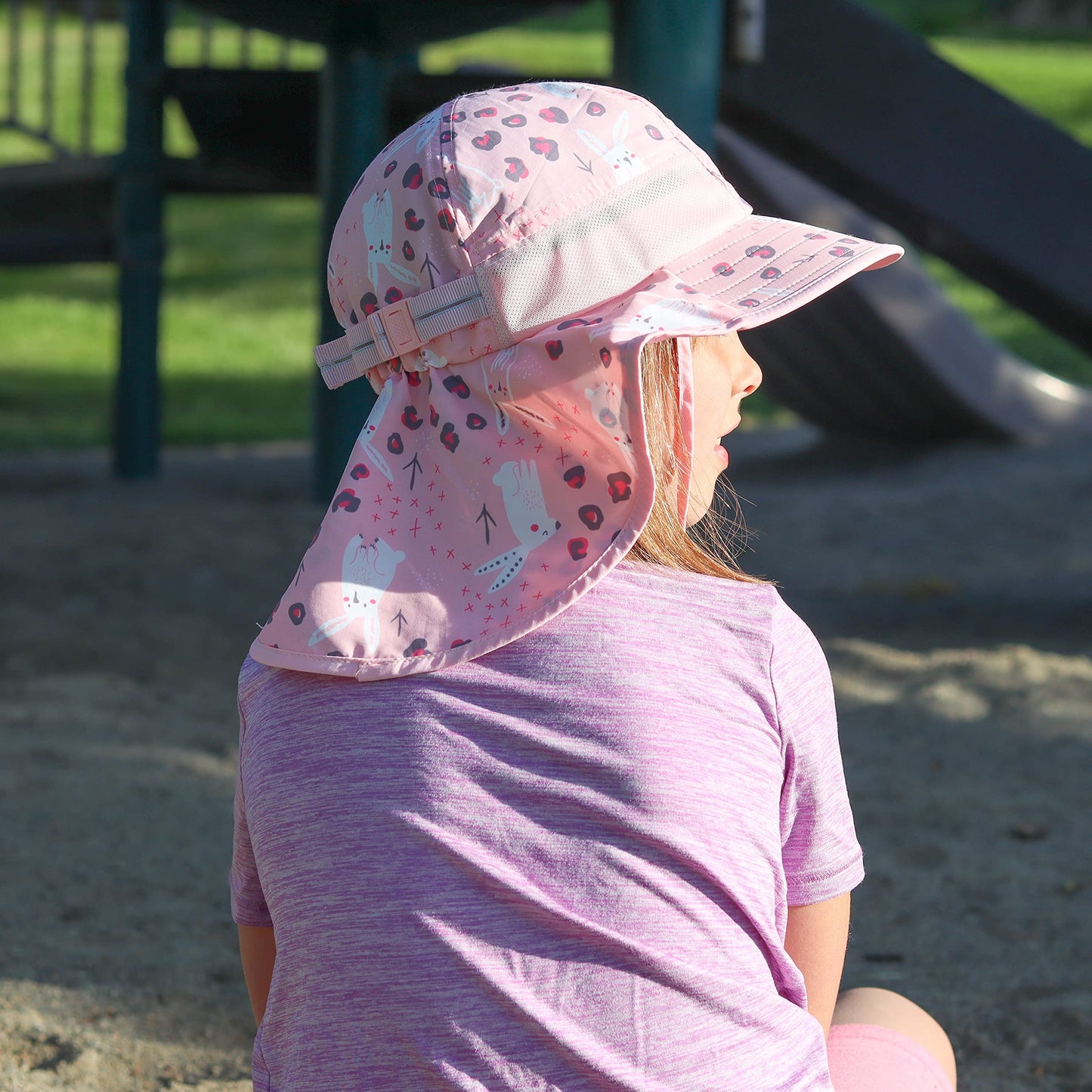 icolor Kids Sun Hat UPF50+ Sun Protection Bucket Hat Toddler Summer Beach Play Hats with Neck Flap for Girl Boy Ages 3~10 (Cute Rabbit)