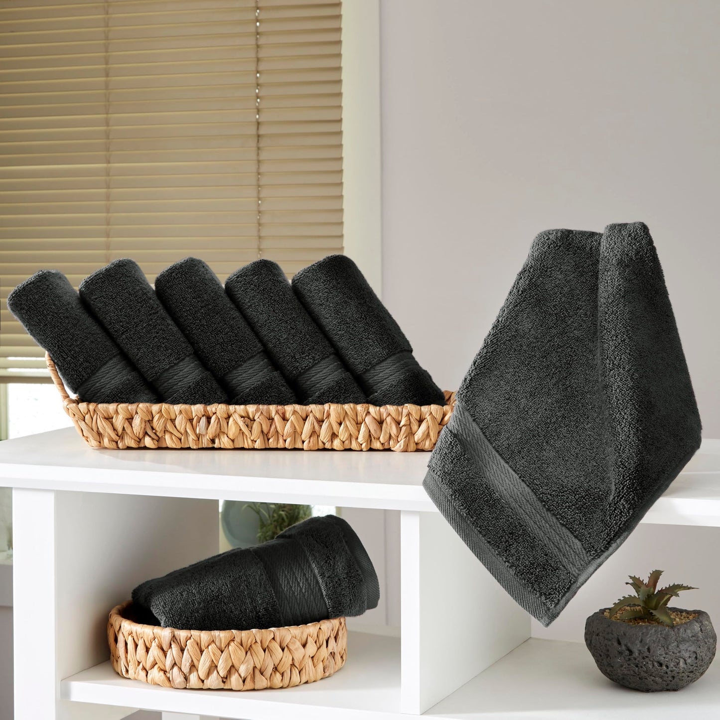 Ozdilek 6-Piece Washcloth Set 13x13 100% Turkish Cotton, 600 GSM, Soft, Gentle on Sensitive Skin, Multi-Purpose Use, Washable, Reusable, Ideal for Baby Care & Spa 6 Towels(Anthracite Gray)