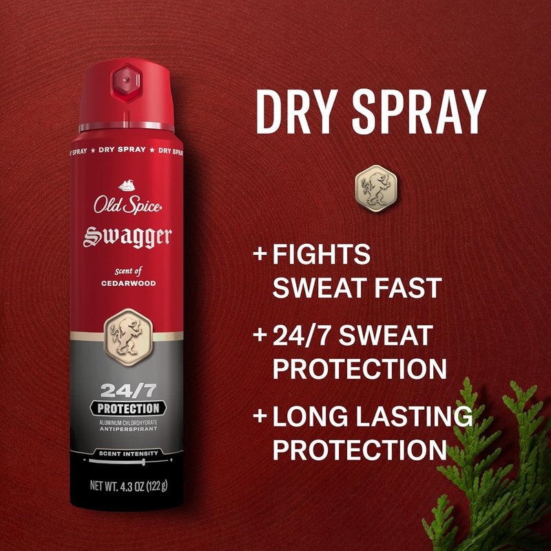 Old Spice Antiperspirant Deodorant Spray for Men - 24/7 Sweat & Odor Protection | Fresh Cedarwood Scent, 4.3 oz (Pack of 2)