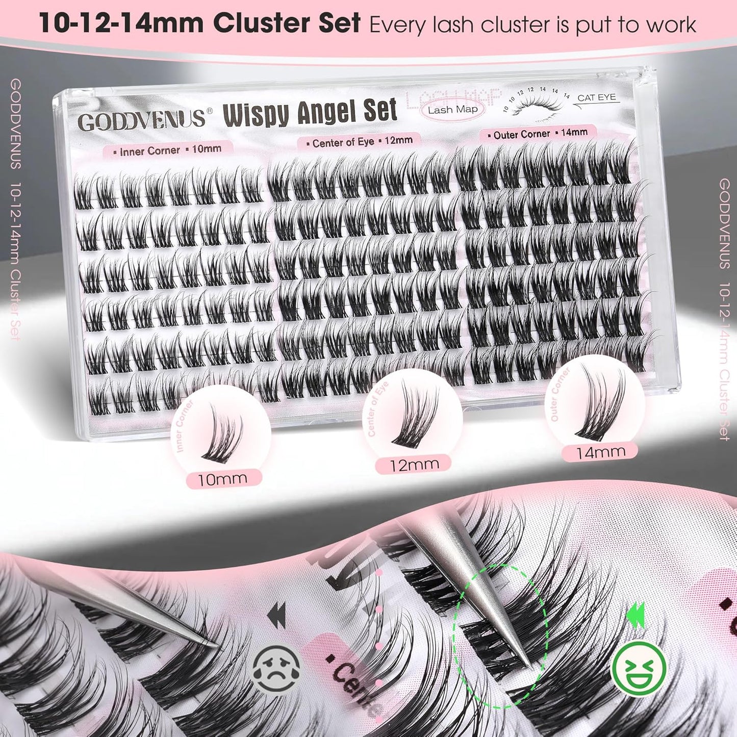 Skiennix Short Wispy Lash Clusters - C Curl Fluffy Natural Individual Lashes | 144pcs Set (10-12-14mm)