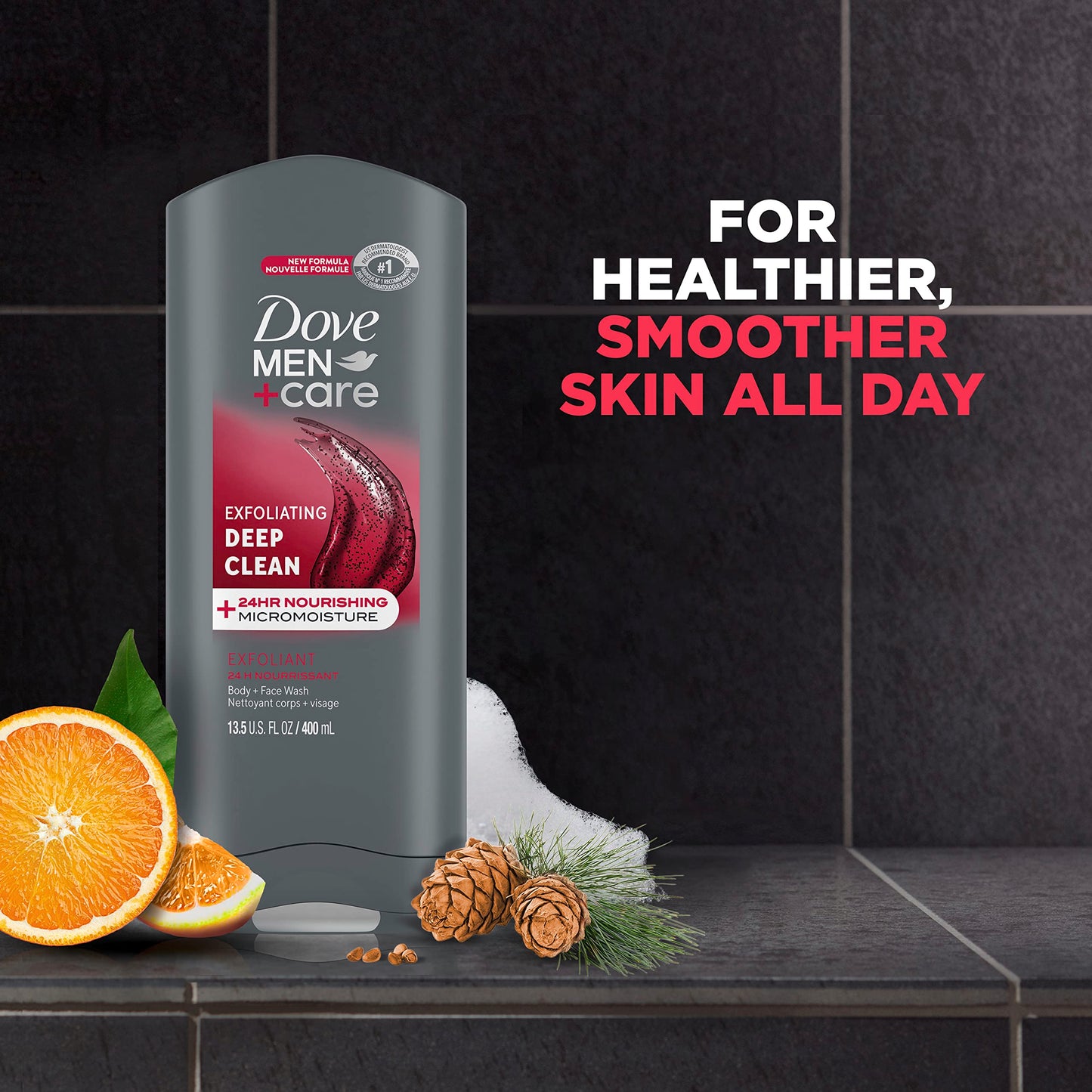 DOVE MEN + CARE Body and Face Wash Exfoliating Deep Clean Body Wash for Men with 24-Hour Nourishing Micromoisture Technology, 13.5 oz