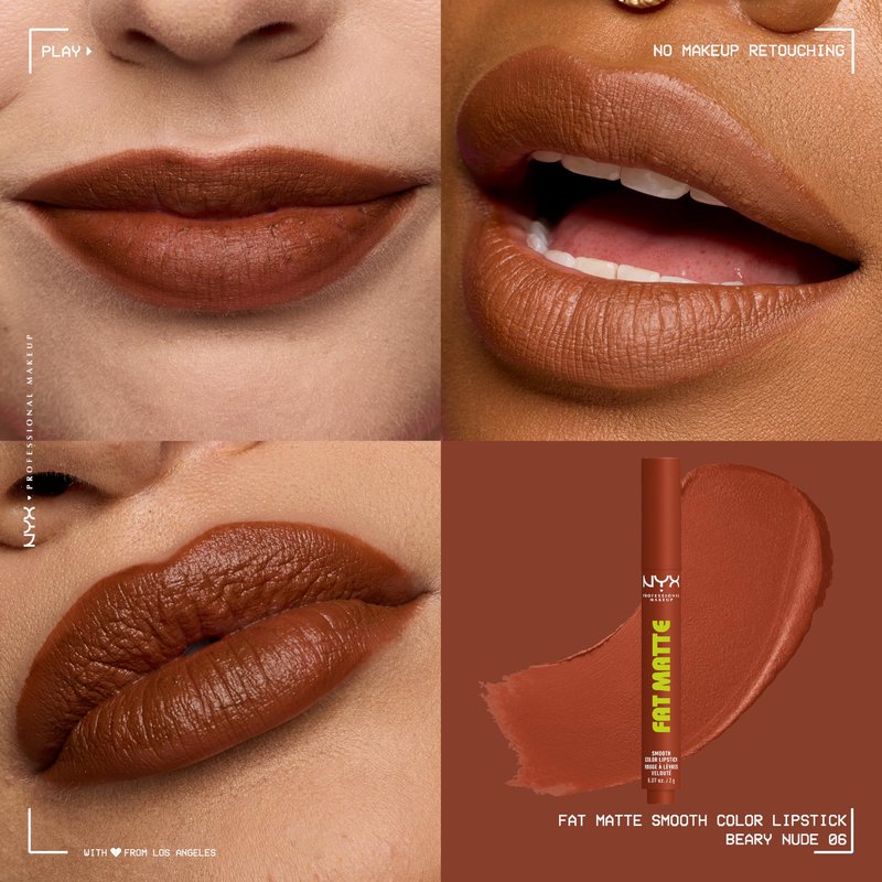 NYX PROFESSIONAL MAKEUP Fat Matte Lipstick, Pigmented, Smoothing, & Non-Drying Lip Crayon, Long Lasting Lip Makeup, Vegan & Cruelty Free - Beary Nude (Warm Brown)