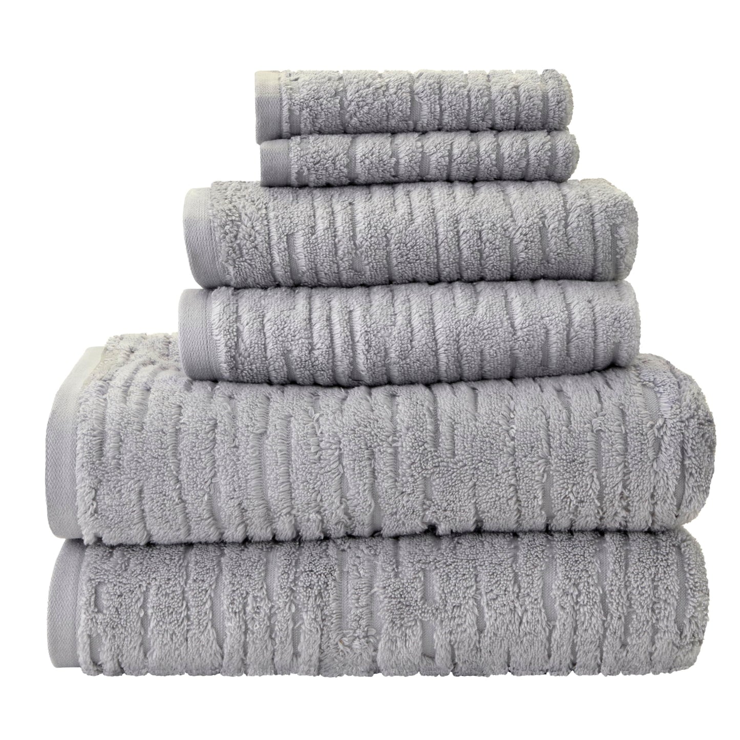 SKL Home CloudSoft 100% Cotton Luxury 6-Piece Towel Set, 600 GSM, Ultra Plush & Absorbent - 2 Bath Towels, 2 Hand Towels, 2 Washcloths, Gray