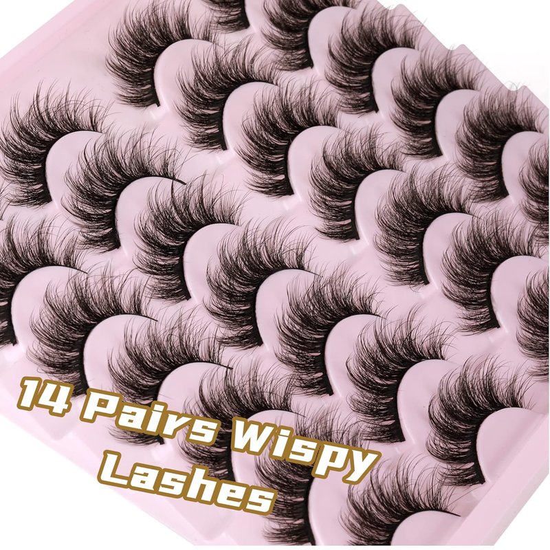Mink Lashes - 14 Pairs Wispy 5D Volume False Eyelashes for Natural Look | 16mm Length