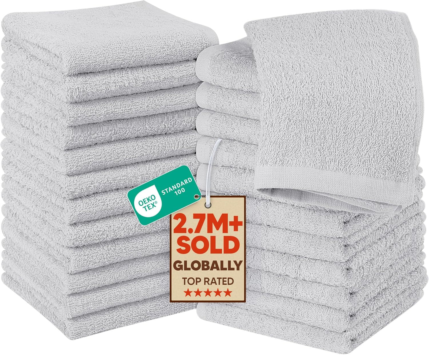 Utopia Towels Cotton Washcloths Set - 24 Pack Premium Flannel, Highly Absorbent, Soft Feel | Silver