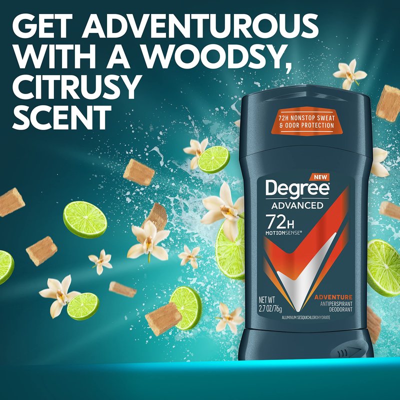 Degree Men Antiperspirant Deodorant Adventure Antiperspirant For Men With MotionSense Technology 2.7 oz, (Pack of 8)