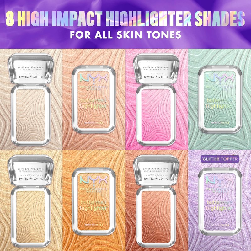 NYX PROFESSIONAL MAKEUP Buttermelt Highlighter, Powder Highlighter Makeup, With Up to 12H Wear and High Impact Glow - 25 Butta Than Gold (Light Gold)