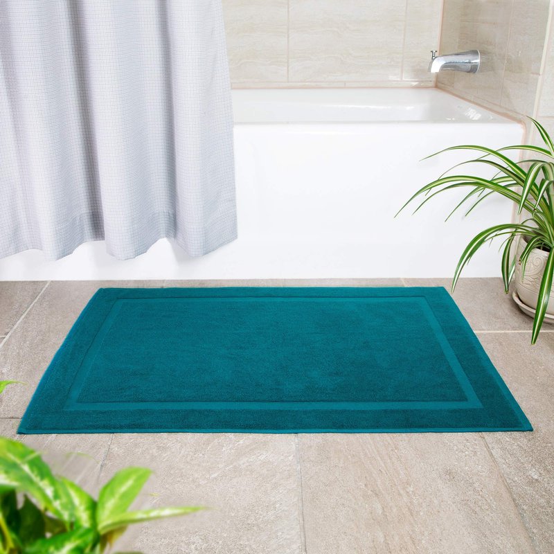 COTTON CRAFT Bath Tub Mats - 4 Pack 100% Cotton Ultra Absorbent Low Lint Plush Heavyweight 1000 GSM Luxury - Hotel Spa Shower Bathroom Towel Rug Step Out Floor Mat - Not a Bathroom Rug - 21x34 - Teal