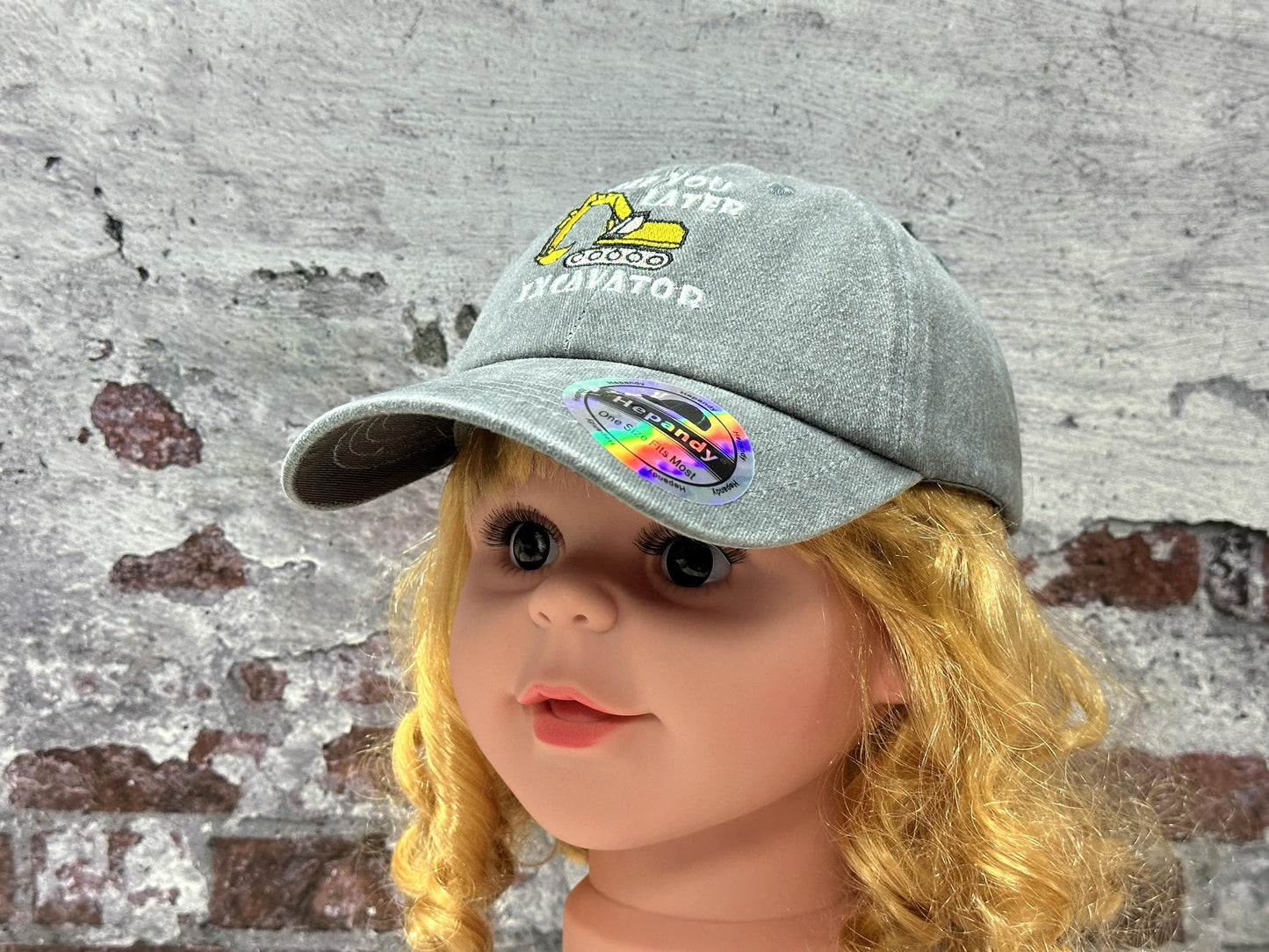 Hepandy See You Later Excavator Hat, Gifts for Boys, Washed Gray Adjustable Baseball Cap for Kids, Child Cotton Snapback Hat