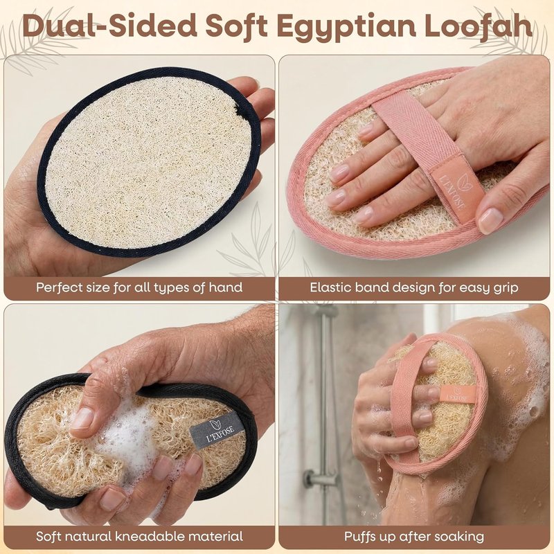 Organic Natural Loofah Body Scrubber - Dual-Sided Egyptian Fiber | Quick Dry & Eco-Friendly Spa Gift for Men & Women