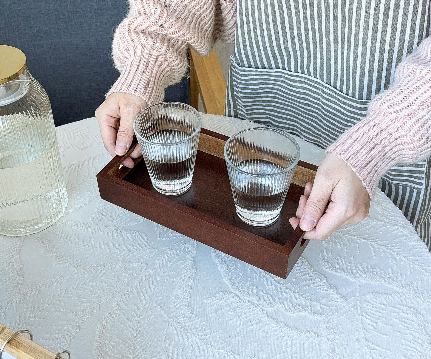 VSUINGO Small Rustic Serving Mini Tray with Handles - 9.8" Bamboo Tray