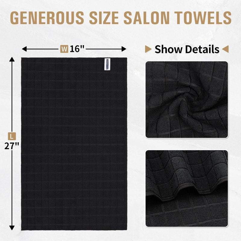 HOMERHYME Salon Towels, 12 Pack Black Hand Towels for Bathroom, 16 by 27 Inches Bulk Quick Dry Absorbent Microfiber Hair Towel, Bathroom Towels for Gym Spa Barber Pedicure Makeup & Beauty