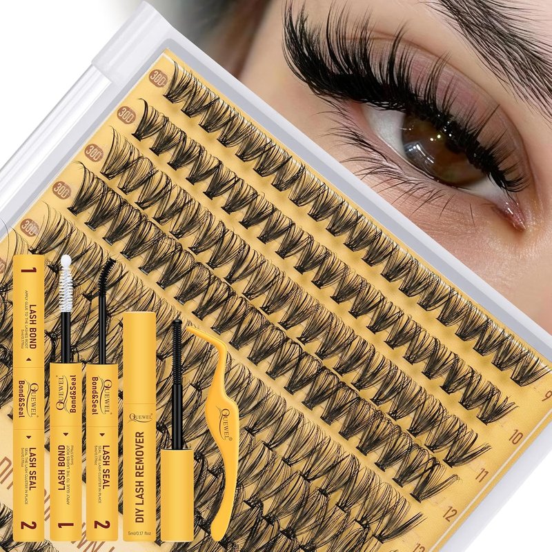 QUEWEL Lash Clusters Kit - 320 Pcs 30D & 40D Eyelash Extensions | Wispy 9-16mm with Bond & Seal Glue