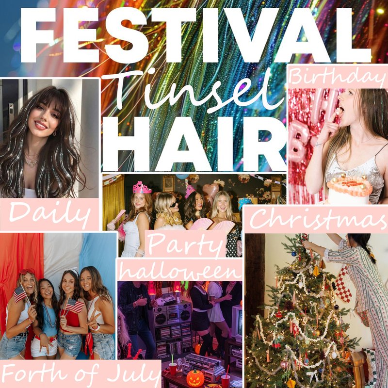 Hair Tinsel Kit, 30 Colors 48 Inch Glitter Tinsel Hair Extensions for Girls, 9000 Strands Sparkling Heat Resistant Fairy Hair Tinsel for Fourth of July Christmas Party Carnival Festival