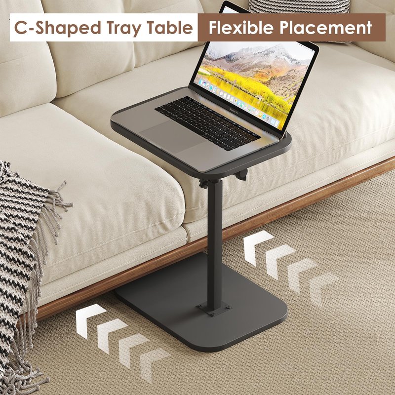iabifo Side Table Sofa Tv Tray Height Adjustable C Shaped End Table 360° Swivel Overbed Living Room Couch Table, Black