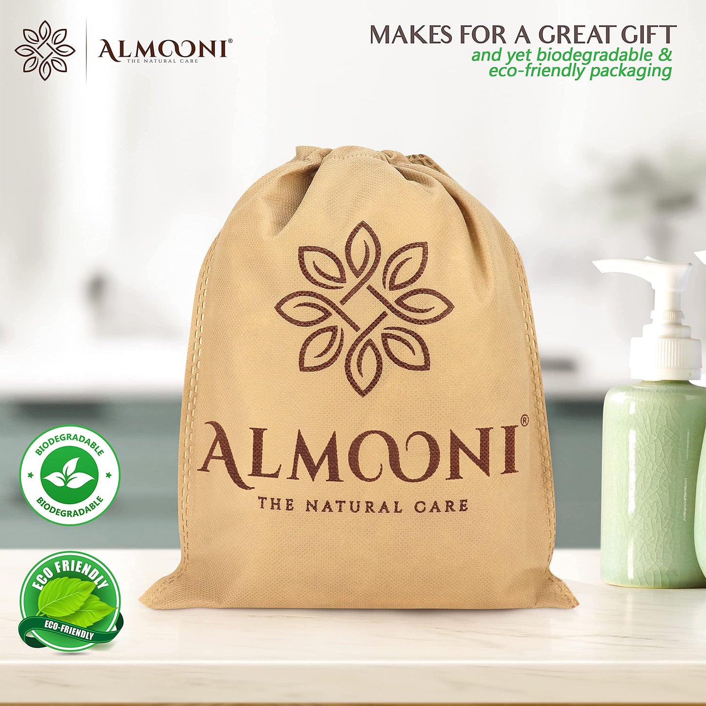 Almooni Premium Egyptian Exfoliating Loofah Pad Body Scrubber - Rectangular loofa Shape - Made with Natural Egyptian Shower lufa Sponge that Gets You Clean, Not Just Spreading Soap (2 Pack)