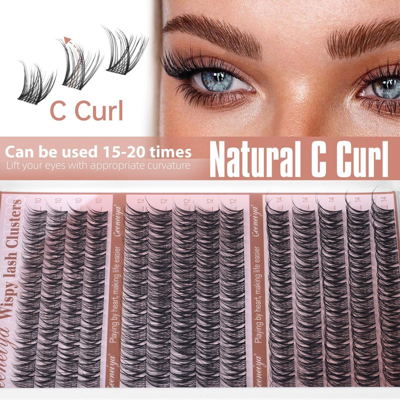 Medium Lash Clusters Short Wispy C Curl Eyelash Clusters 10-14MM Individual Eyelashes Natural Cluster Eyelash Extensions Natural Looking Cluster Lashes by Geeneiya (C Curl,10-12-14)