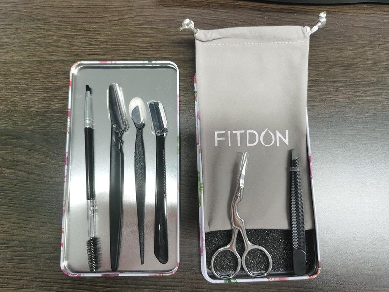FITDON Eyebrow Grooming Set - Precision Tweezers, Curved Scissors & 3 Brow Razors | Complete Eyebrow Care Kit