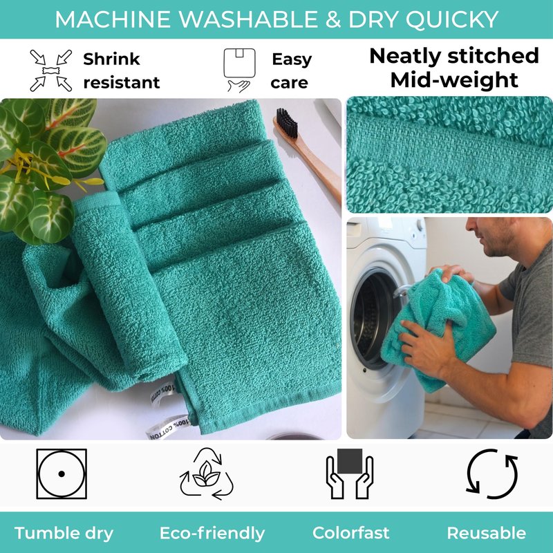 LIVINATI Turquoise 100% Cotton Wash Cloths for Showering Body and Face - 12"X12" 6 Pack Washcloths - Small Terry Towel Bath Rags for Adults and Kids Bathroom - Soft Absorbent