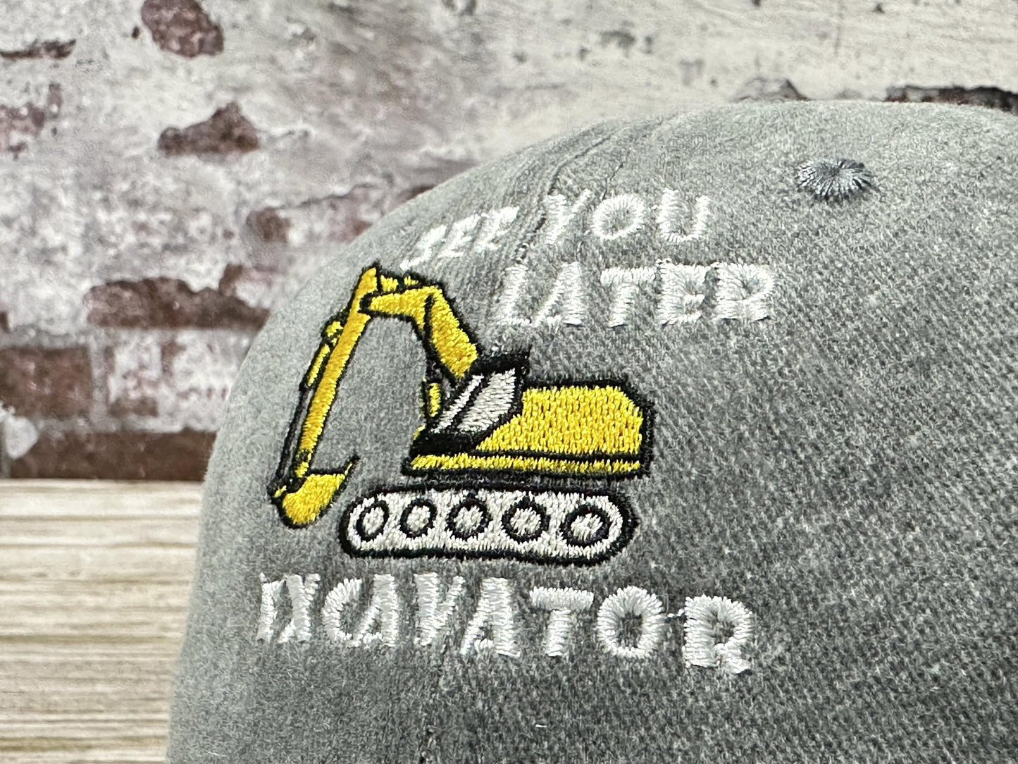 Hepandy See You Later Excavator Hat, Gifts for Boys, Washed Gray Adjustable Baseball Cap for Kids, Child Cotton Snapback Hat