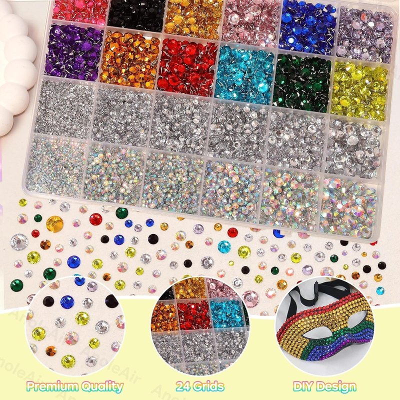 Colorful Resin Flatback Rhinestones - 26000PCS for Crafting | 2/3/4/5/6mm Gems for DIY Mugs, Tumblers, Nail Art