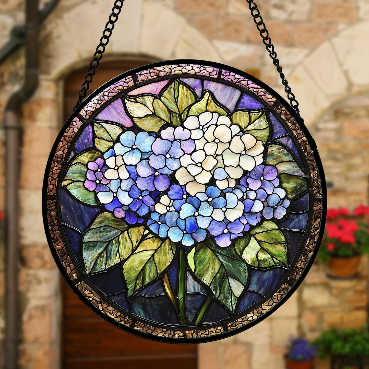 DASTOLL Stained Glass Window Hanging, Hydrangea Flowers Sun Catchers Diamond Glass Panel Hangings Plant Suncatcher Decor for Birthday for Women, Men, Wife, Aunt, and Mom 11.8x11.8 in
