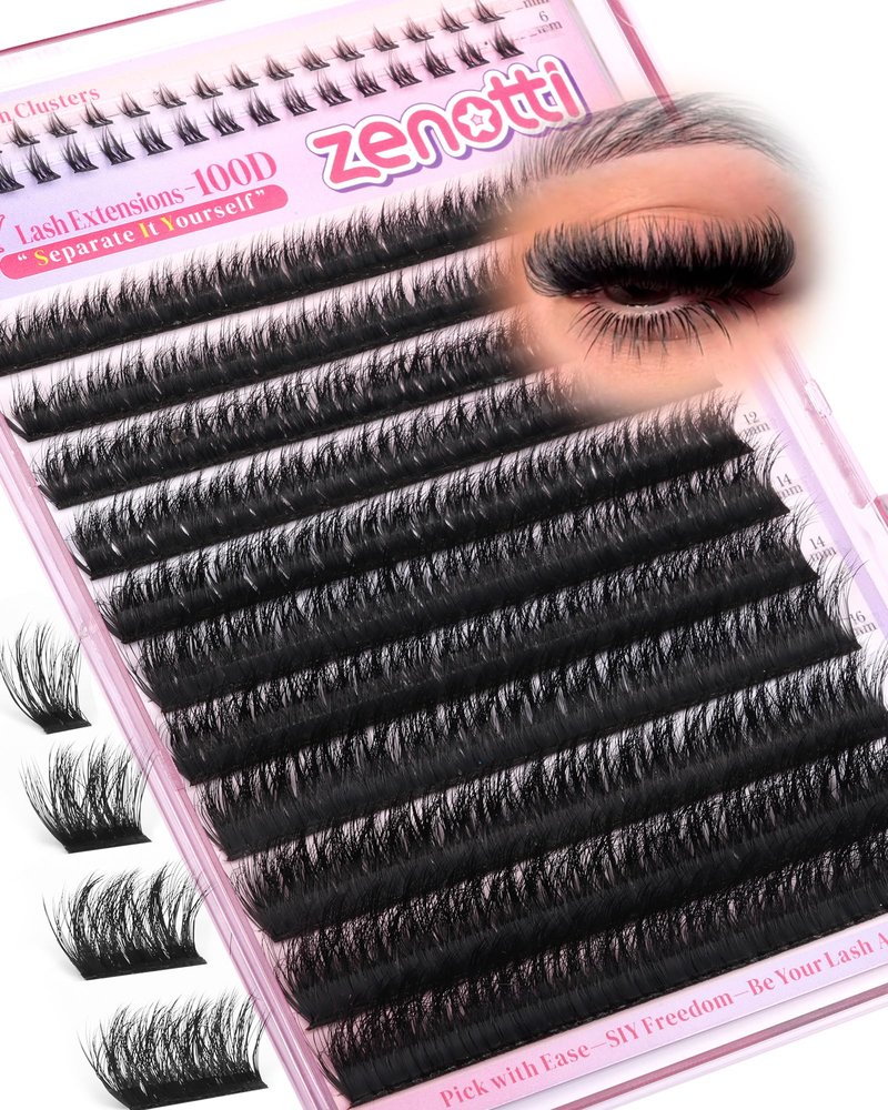Lash Clusters Volume Lash Extensions Wispy Eyelash Clusters with Bottom Lashes 100D Individual Lashes Cluster Eyelash Extensions DIY Lashes Extension at Home D Curly 5-18mm by zenotti