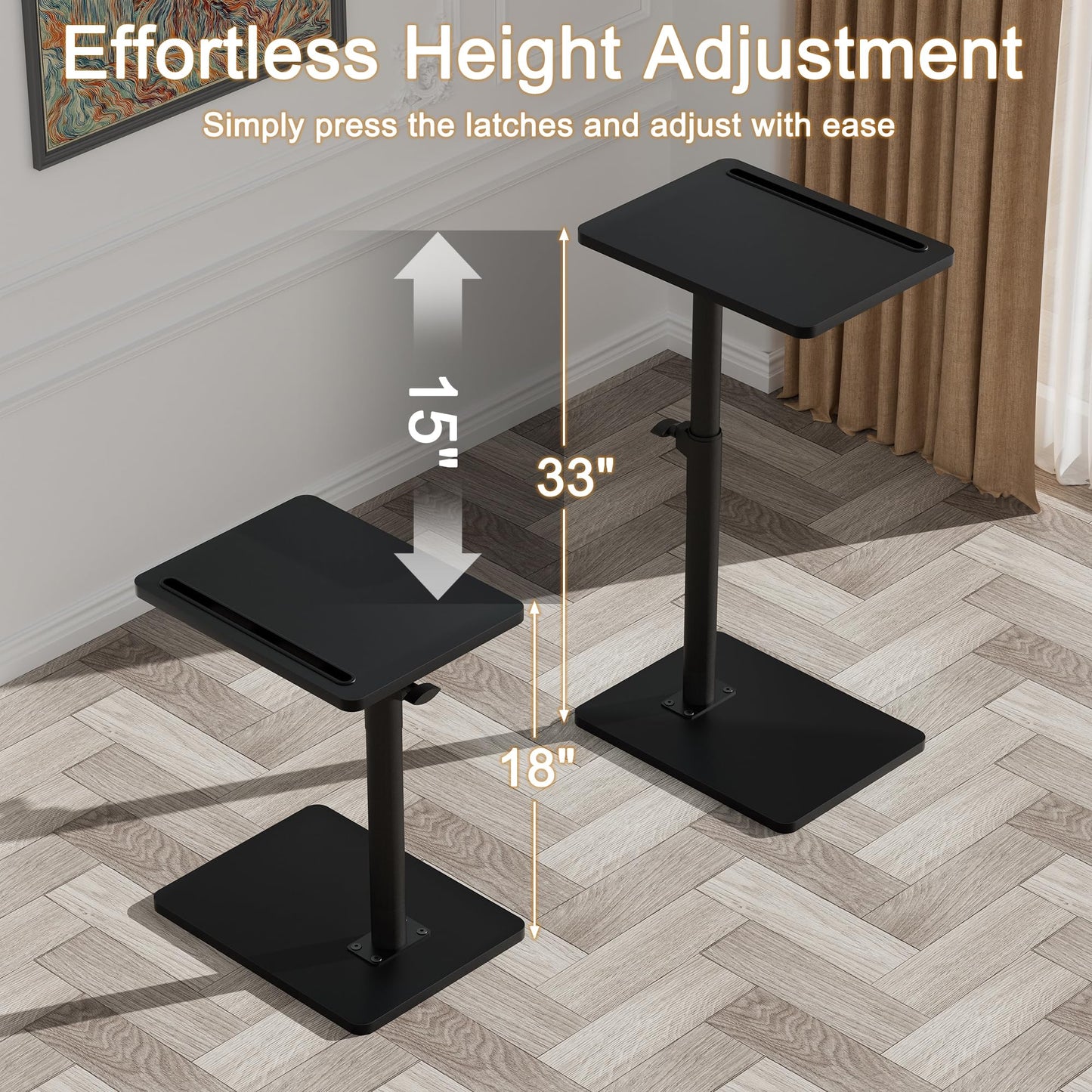 YUHFERA Sofa Armrest Tray Table for Couch - 360° Swivel Height Adjustable End for Small Spaces, Snack Side Table for Bed or Chair with Phone & Tablet Slot (Black,Standard)