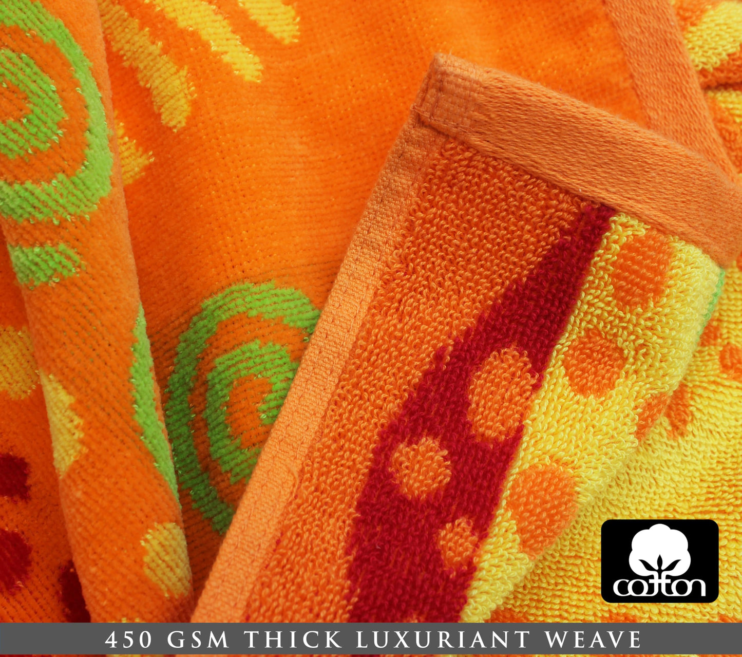COTTON CRAFT Oversized Beach Towel - 2 Pack 35x70 XL Towels - 100% Cotton Big & Huge Pool Bath Towel - Plush Terry Jacquard Velour 450 GSM Super Soft Absorbent Luxury - Sunshine Orange Yellow