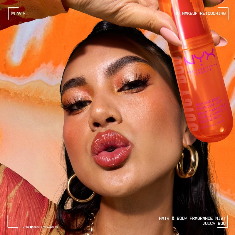 NYX PROFESSIONAL MAKEUP Fat Oil Fragrance Mist Perfume in Juicy Boo, Citrus Scented Long Lasting Hair & Body Spray With Mango & Musk Notes, Vegan & Cruelty Free, Large 5.4 fl oz