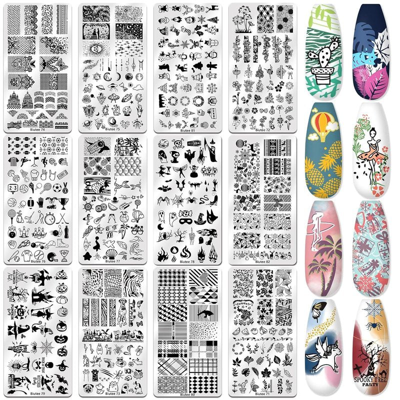 Nail Stamping Kit - 22-Piece Gel Nail Art Set with 12 Plates & 8 Polishes | Silicone Stamper & Scraper for Floral & Holiday Designs