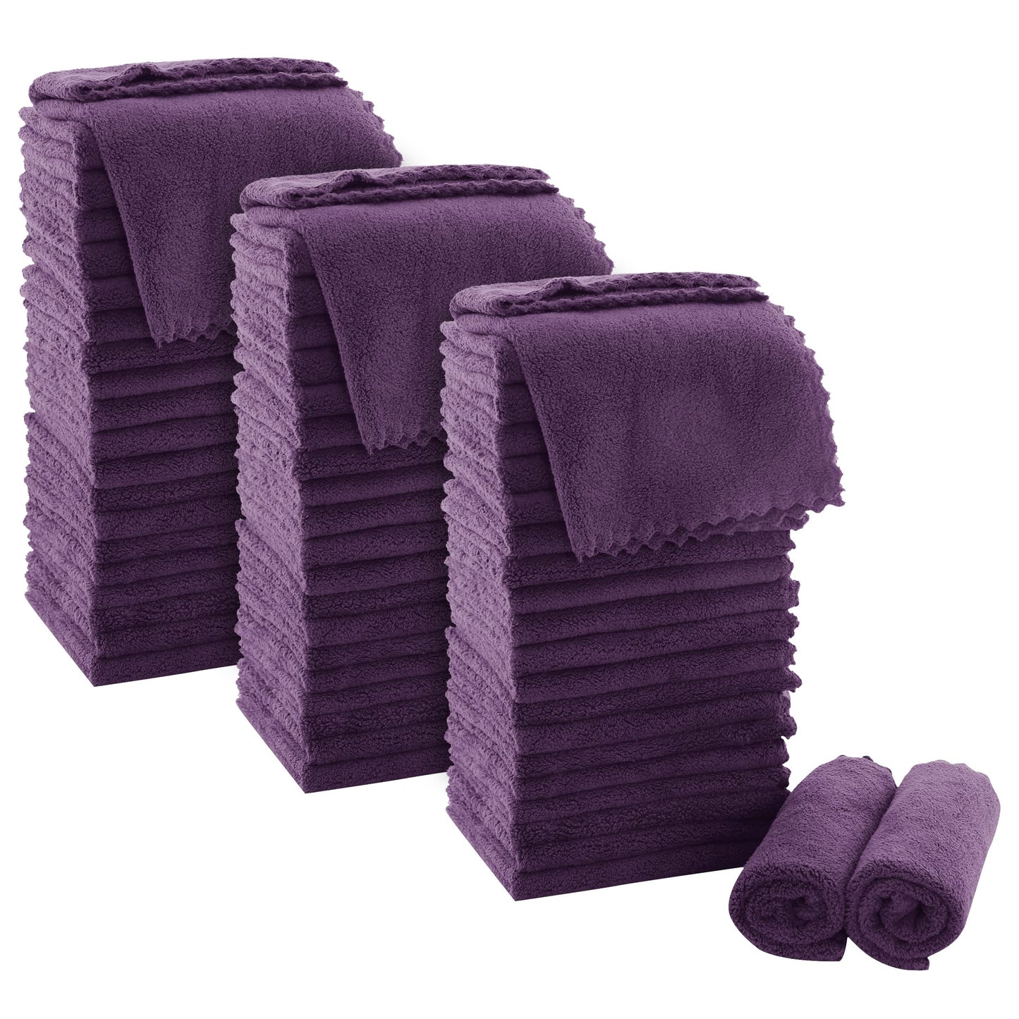 MOONQUEEN Ultra Soft Premium Washcloths Set - 12 x 12 inches - 72 Pack - Quick Drying - Highly Absorbent Coral Velvet Bathroom Wash Clothes (Plum)