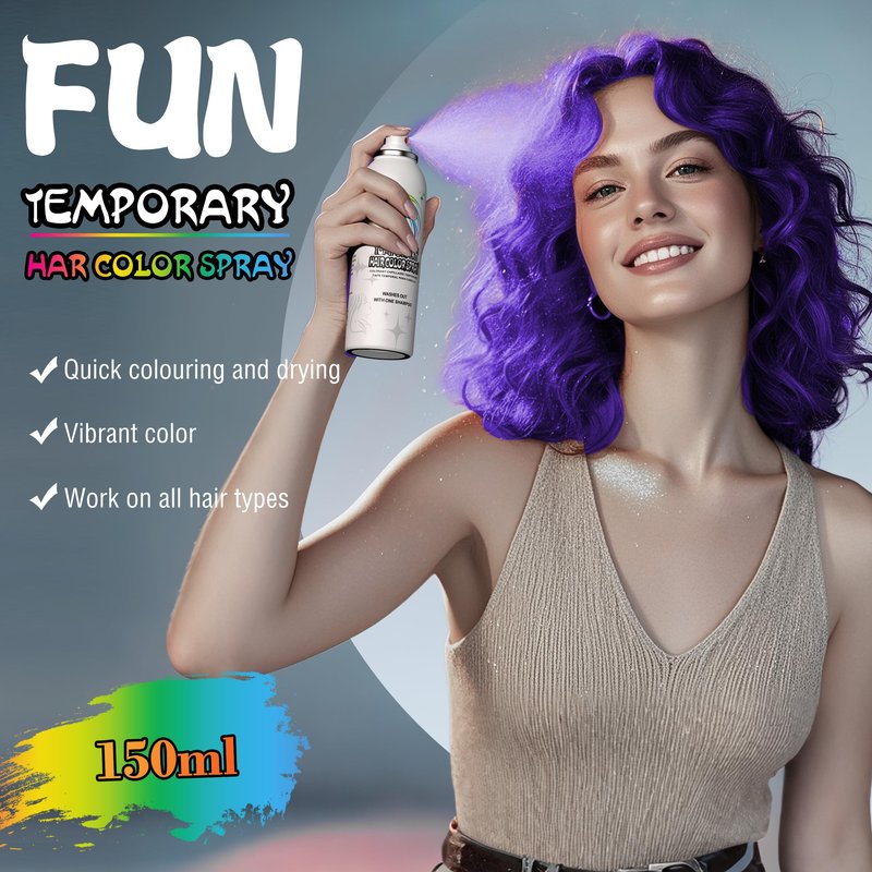 Purple Temporary Hair Color Spray - Gentle Formula, Washable & Non-Sticky | Instant Hair Dye Alternative for Adults | Halloween, Costume, Party Makeup, 150ml