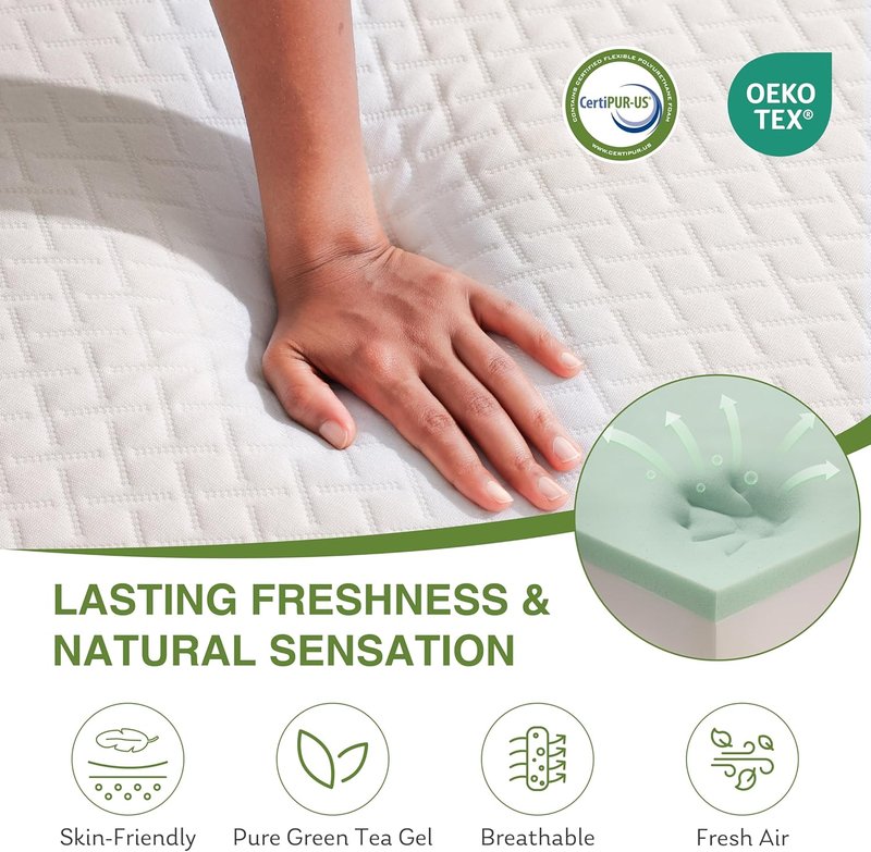 EGOHOME 8-Inch Twin Memory Foam Mattress - Cooling Green Tea Gel for Pressure Relief | CertiPUR-US Certified, 75''L x 38''W, White