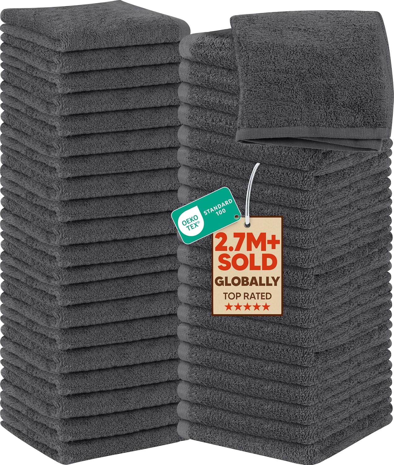 Utopia Towels Cotton Washcloths Set - 100% Ring Spun Cotton, Highly Absorbent & Soft | 60 Pack, Grey