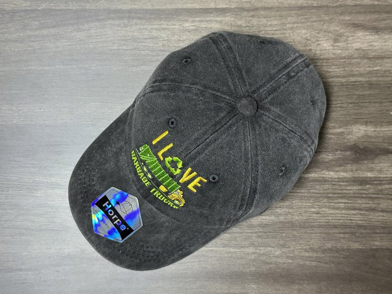 Horpe Garbage Trucks Hat for Kid, Trash Baseball Cap for Boys & Girls, Embroidered Washed Black Snapback Cap for Child