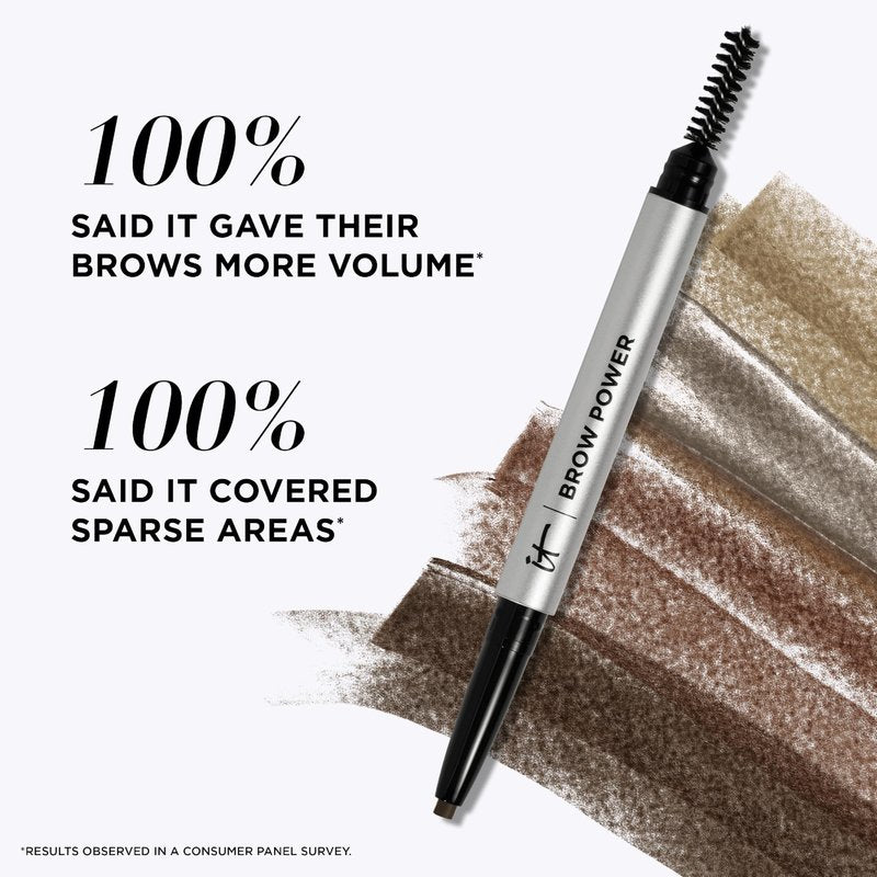 IT Cosmetics Brow Power Universal Taupe Brown Eyebrow Pencil (Taupe) -Long-Lasting, Budge-Proof, Nourishing Biotin & Antioxidants, Easy to Apply Natural Brow Makeup, Built-in Spoolie