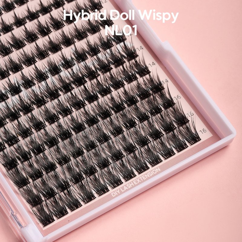 NATURALUX Hybrid Doll Wispy Mixed Lash NL01; 10mm, 12mm, 14mm, 16mm; 144 Total Count; False Eyelash Clusters, Individual Lashes, Lash Extensions, Lash Clusters, C Curl