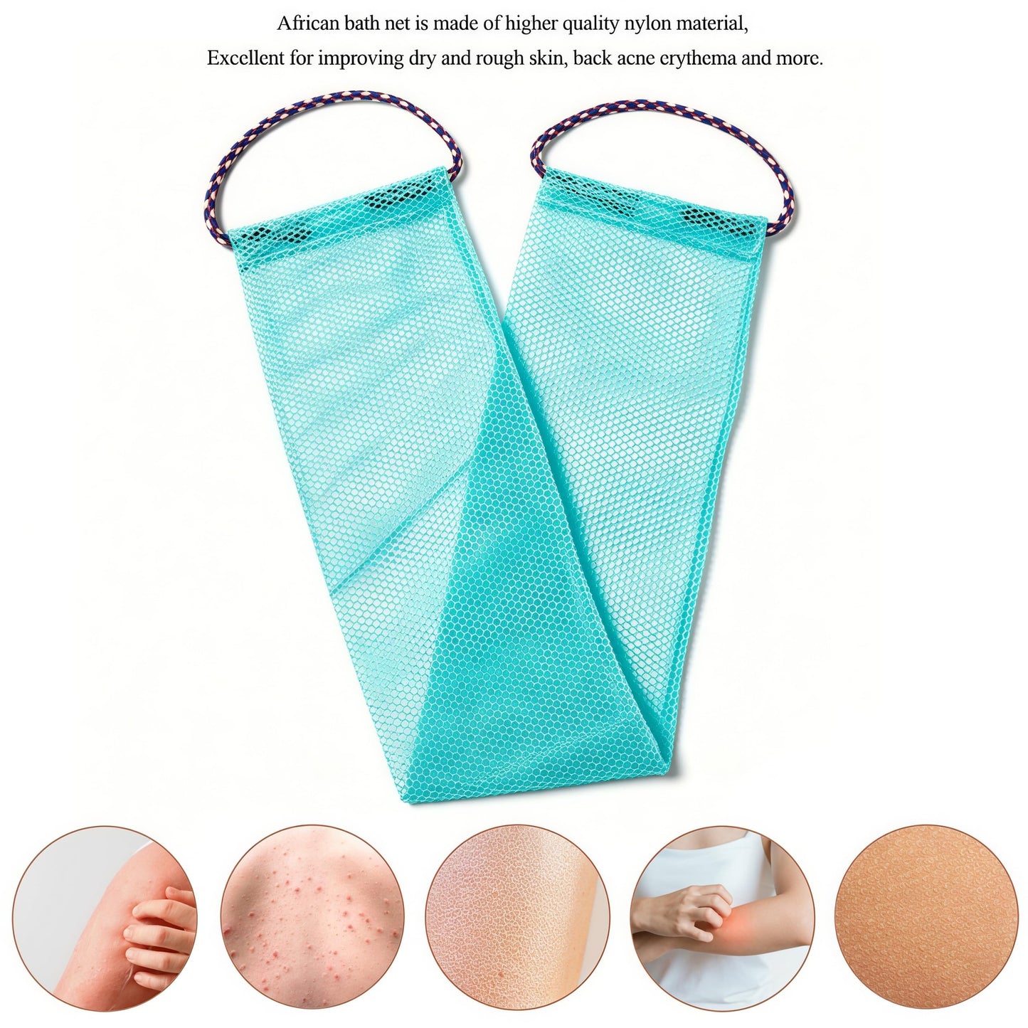 Votuyet 3 Pack African Net Sponge, Long Exfoliating Net Washcloth Bath Sponge, Wash Net Body Back Scrubber for Shower/Loofah Users